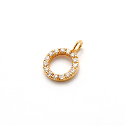 14k Solid Yellow Gold Pave Diamond Round Charm 8mm