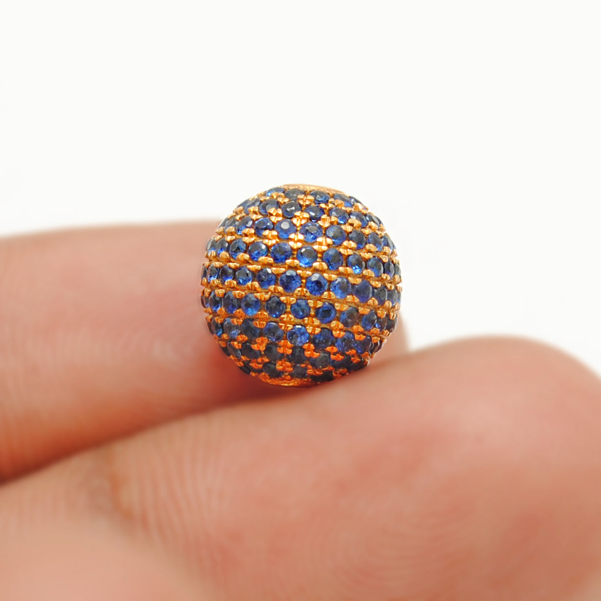 10mm Blue Sapphire Solid Gold Ball Bead – Lifestyle View