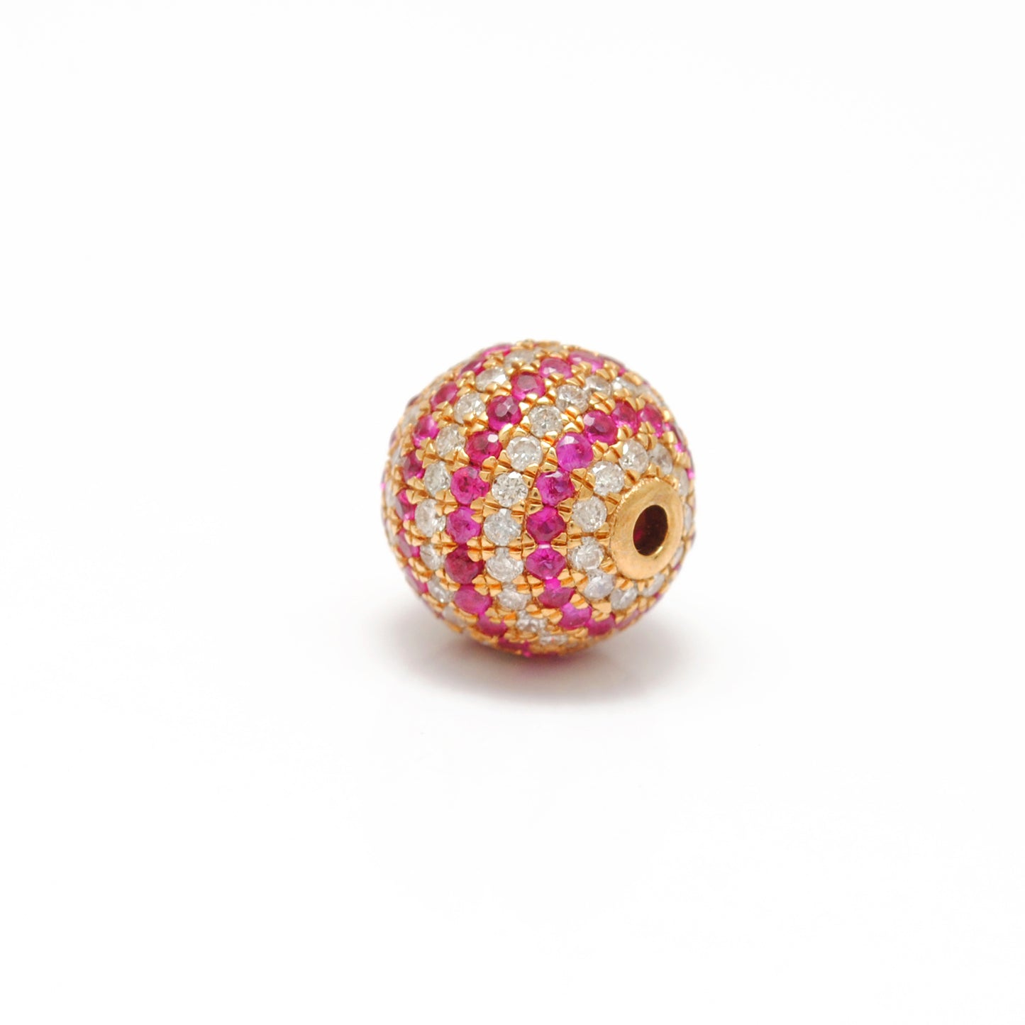 10mm Diamond Ruby 14K Gold Ball Spacer – Overhead View