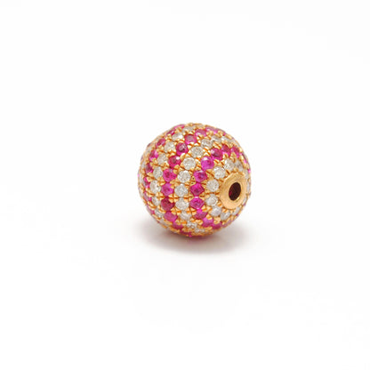 10mm Diamond Ruby 14K Gold Ball Spacer – Overhead View