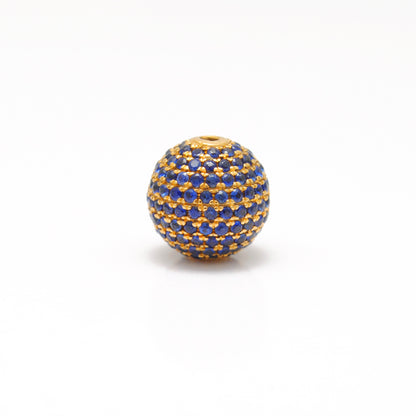 10mm Natural Blue Sapphire Pavé 14K Solid Gold Ball Spacer Bead – Front View
