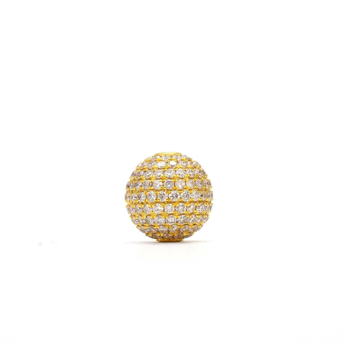 10mm Natural Diamond Pavé 14K Solid Gold Ball Spacer Bead – Front View