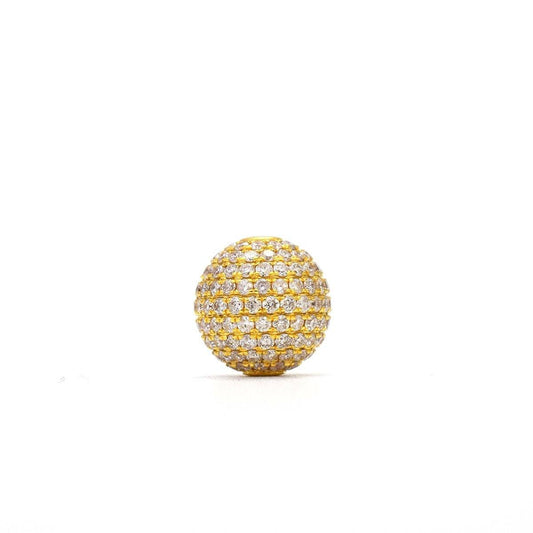 10mm Natural Diamond Pavé 14K Solid Gold Ball Spacer Bead – Front View