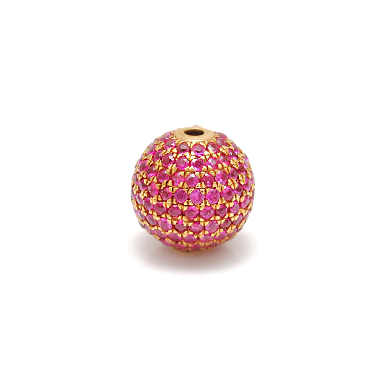 10mm Natural Ruby Pavé 14K Solid Gold Ball Spacer Bead – Front View