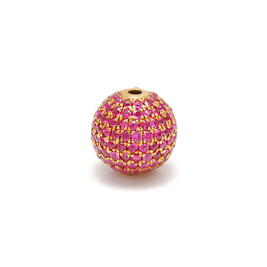 10mm Natural Ruby Pavé 14K Solid Gold Ball Spacer Bead – Front View