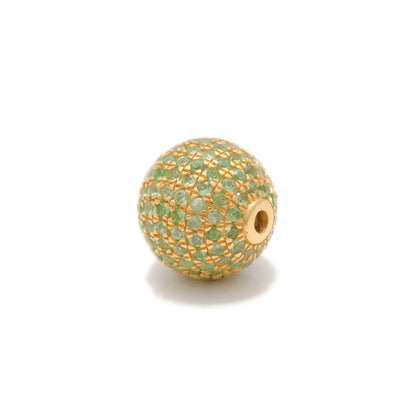 10mm Natural Tsavorite Pavé 14K Solid Yellow Gold Disco Ball Spacer Bead – Front View