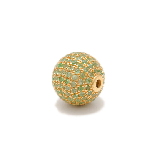 10mm Natural Tsavorite Pavé 14K Solid Yellow Gold Disco Ball Spacer Bead – Front View