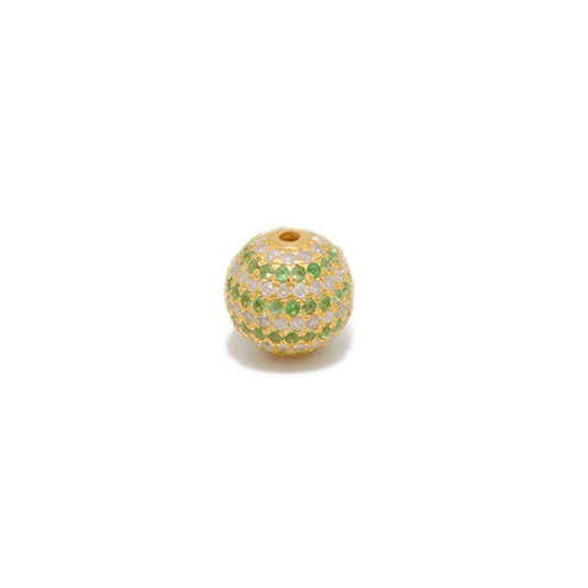 10mm Tsavorite Diamond Pavé 14K Solid Gold Disco Ball Spacer Bead – Front View