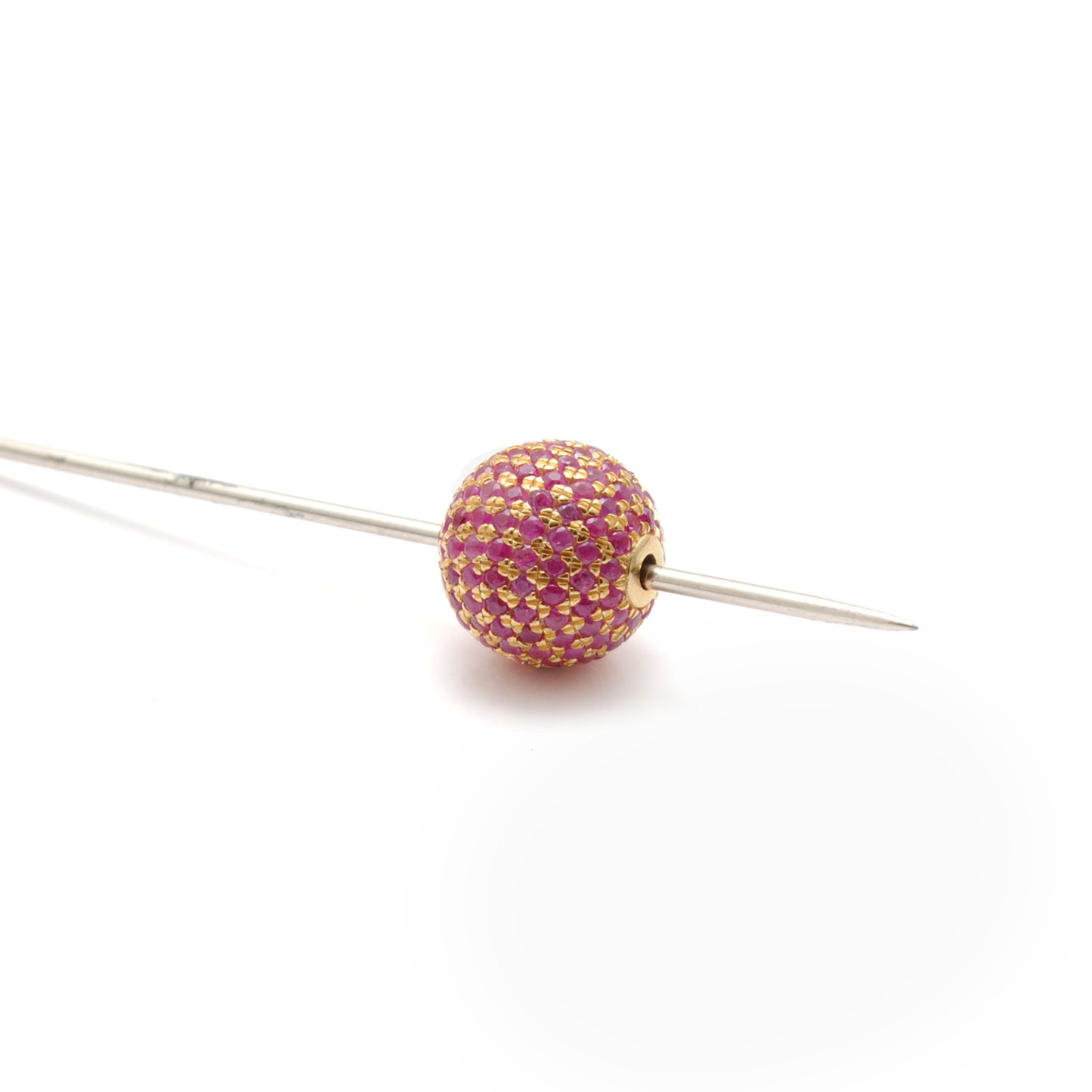 10mm Diamond Pave Spacer Bead with Ruby & Blue Sapphire | Silver Jewelry Charm