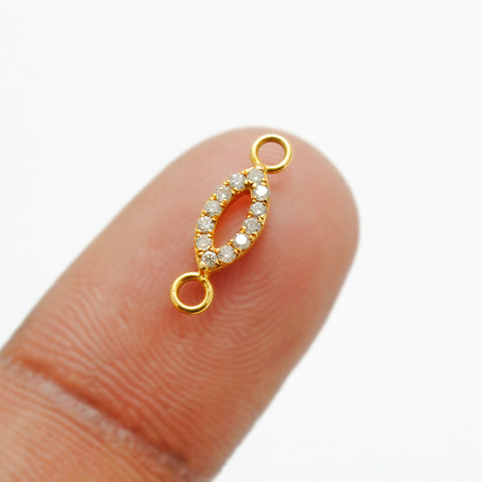 14.5mm 14K Solid Gold Pavé Diamond Double Loop Connector Charm – Front View
