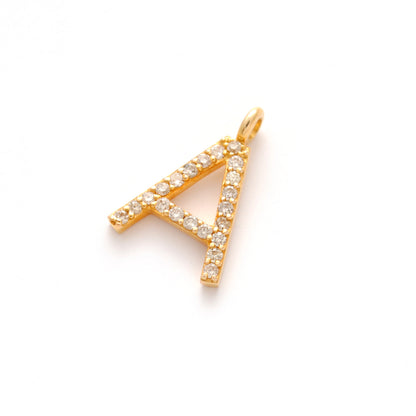 14K Gold Diamond A Letter Charm – Side Profile