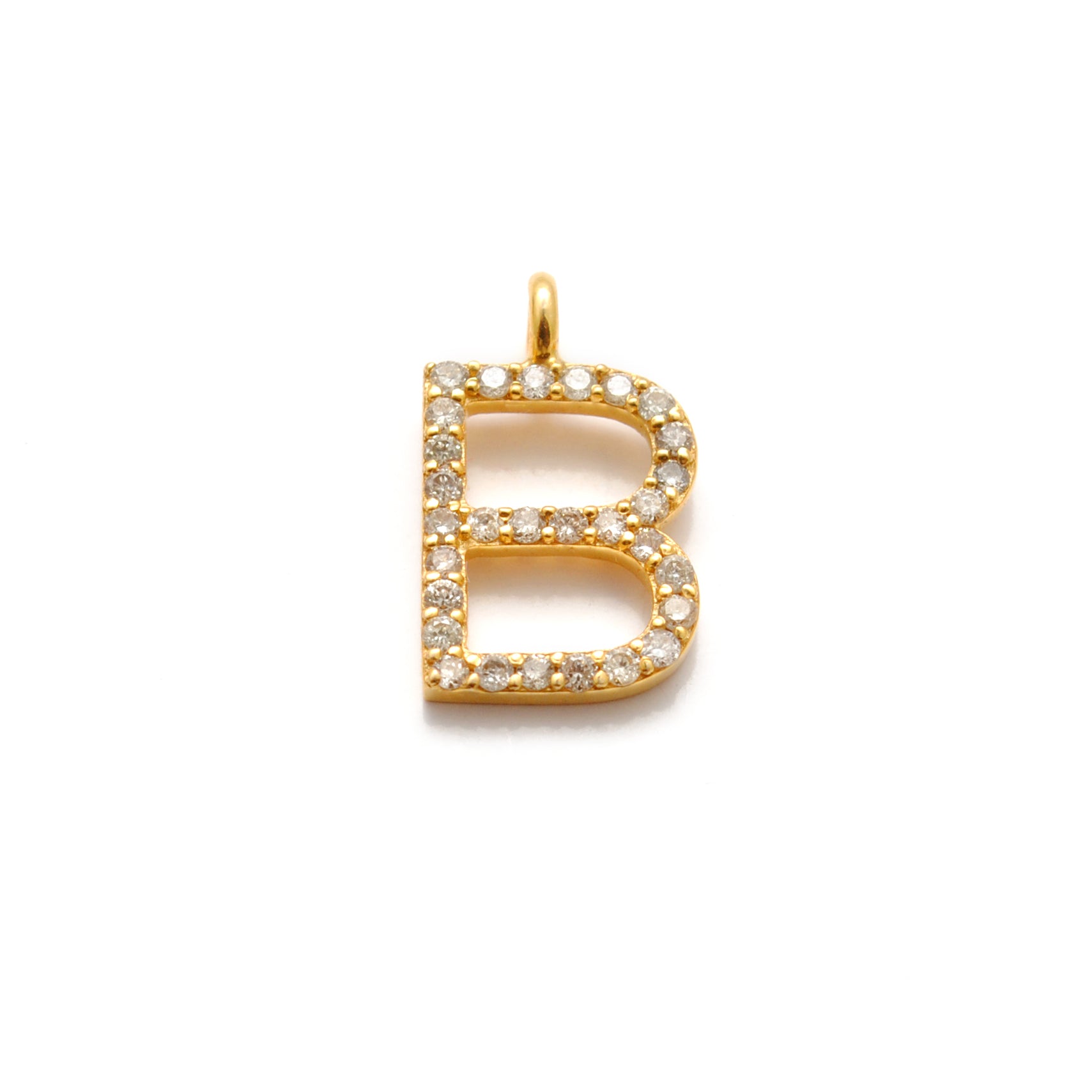 14K Gold Diamond B Letter Charm – Side Profile