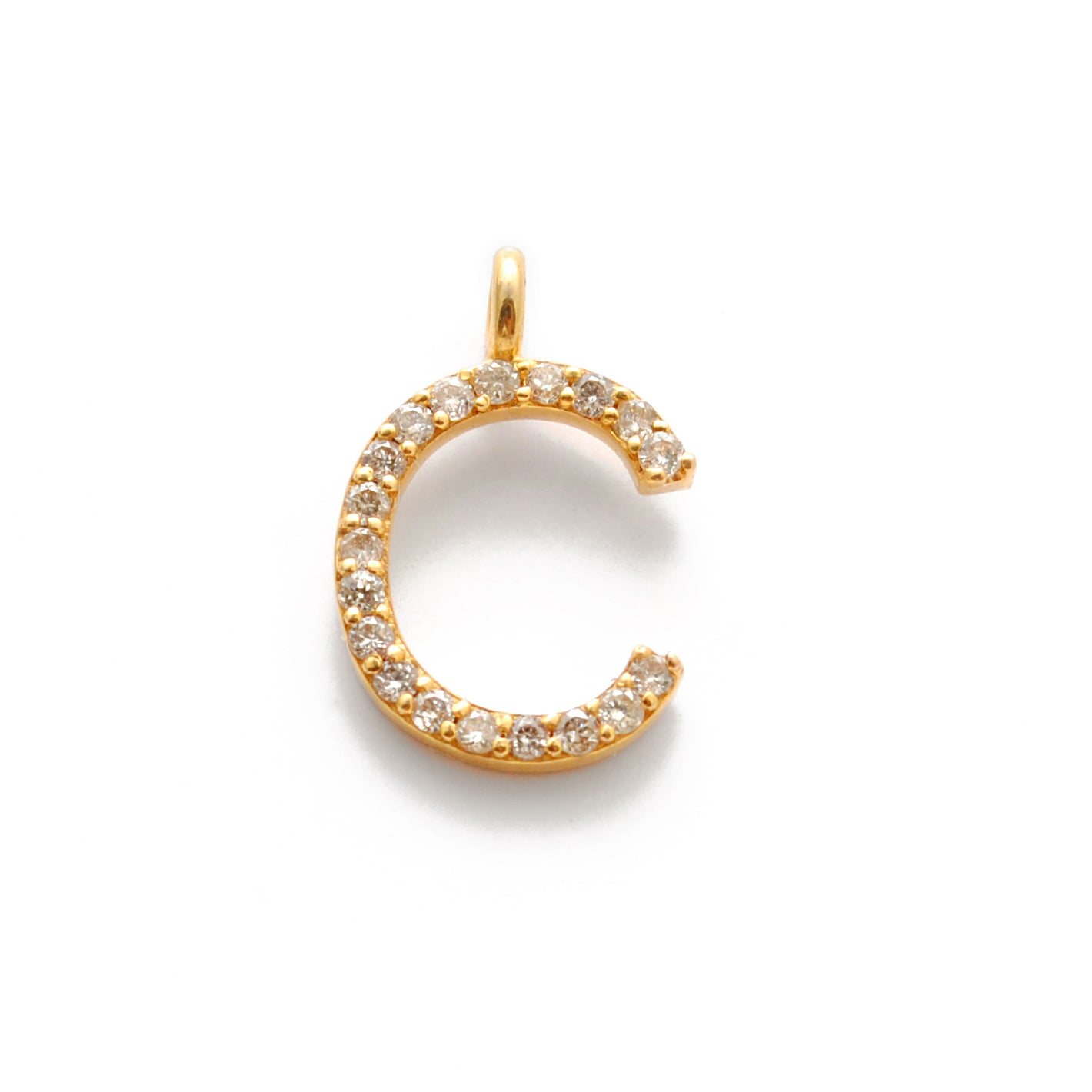 14K Gold Diamond C Letter Charm – Side Profile