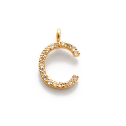 14K Gold Diamond C Letter Charm – Side Profile
