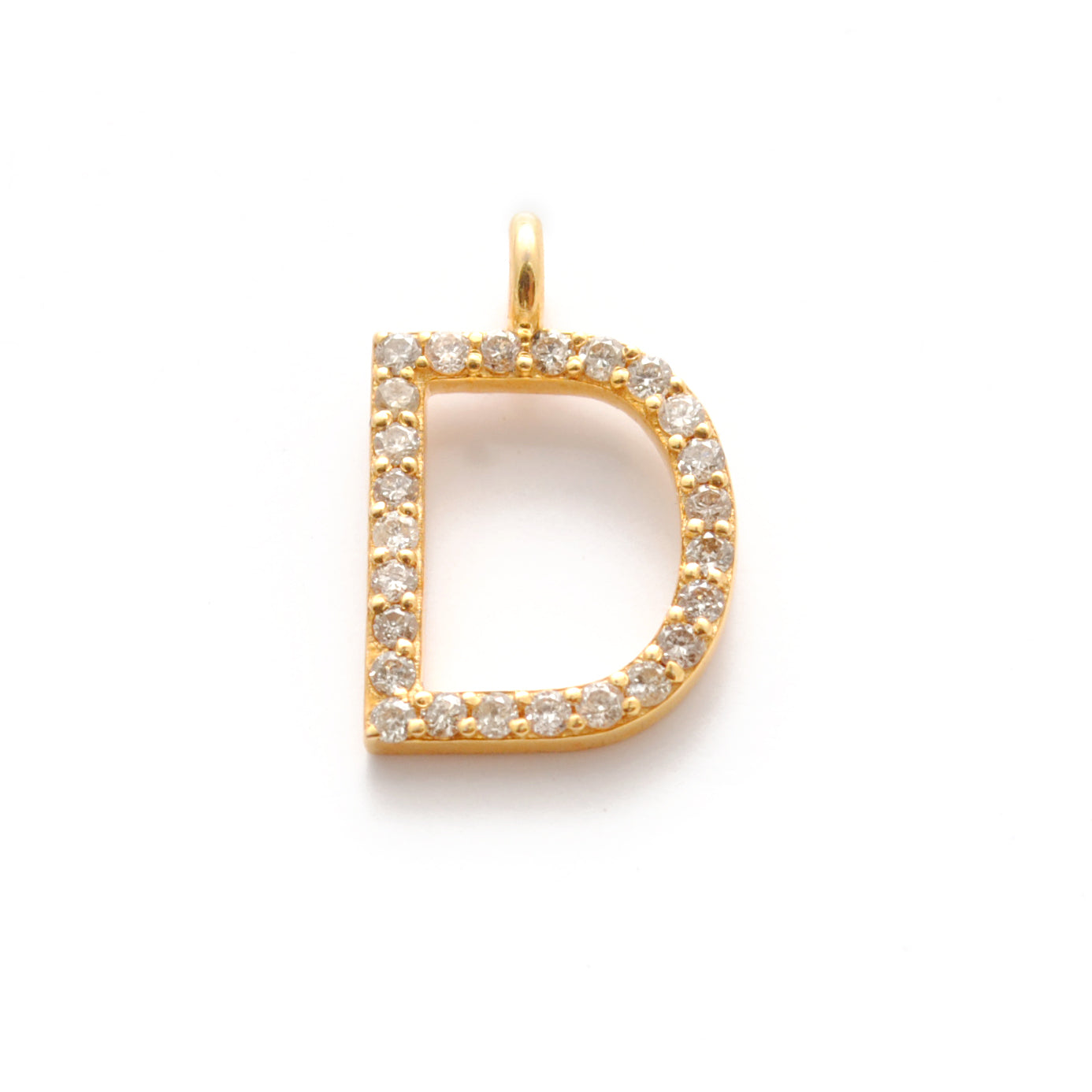14K Gold Diamond D Letter Charm – Side Profile