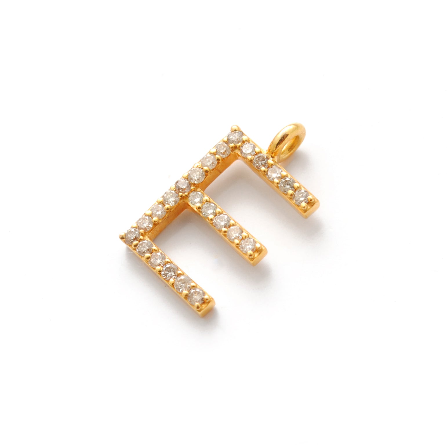 14K Gold Diamond E Letter Charm – Side Profile