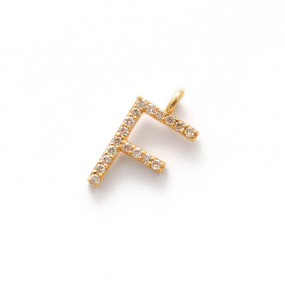 14K Gold Diamond F Letter Charm – Side Profile