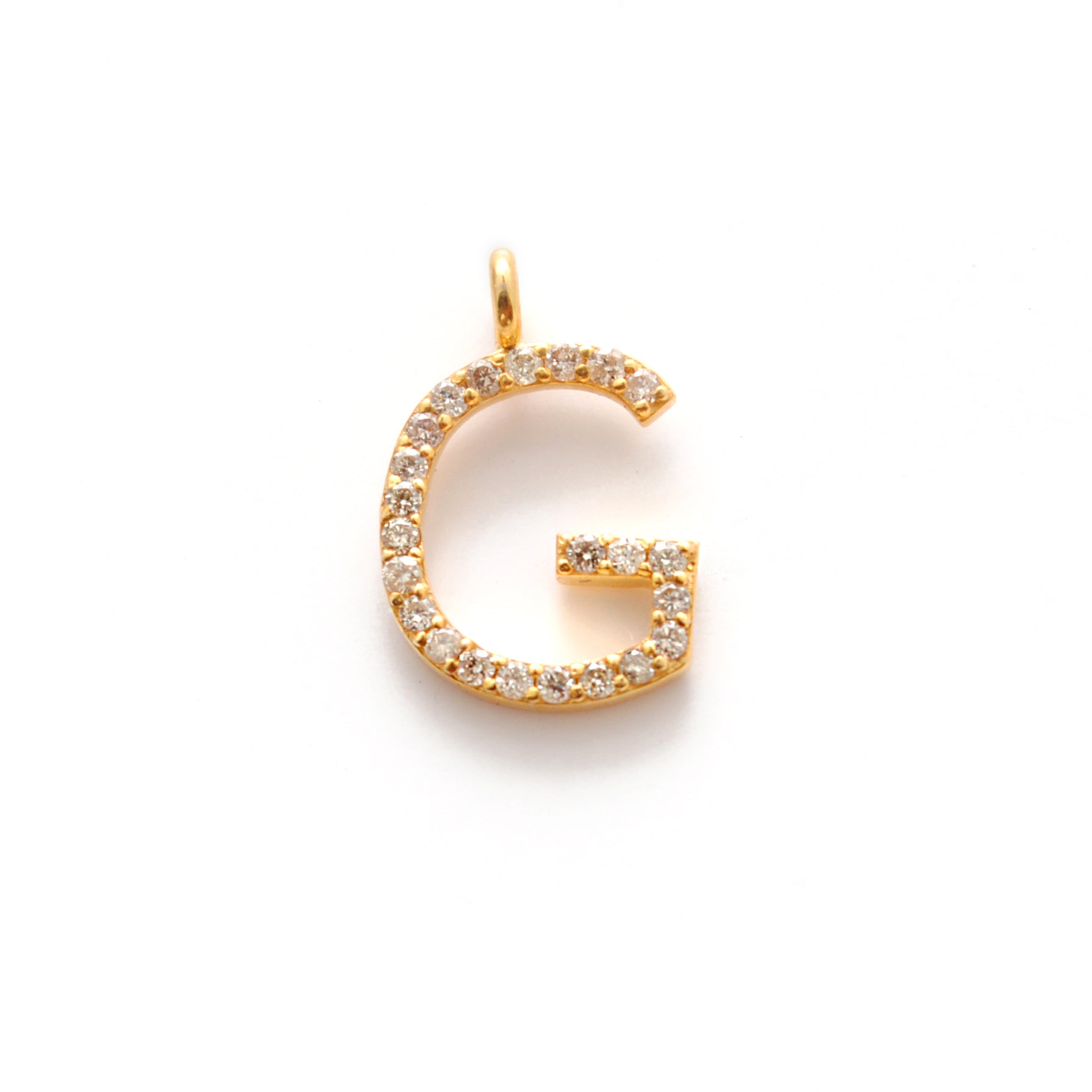 14K Gold Diamond G Letter Charm – Side Profile
