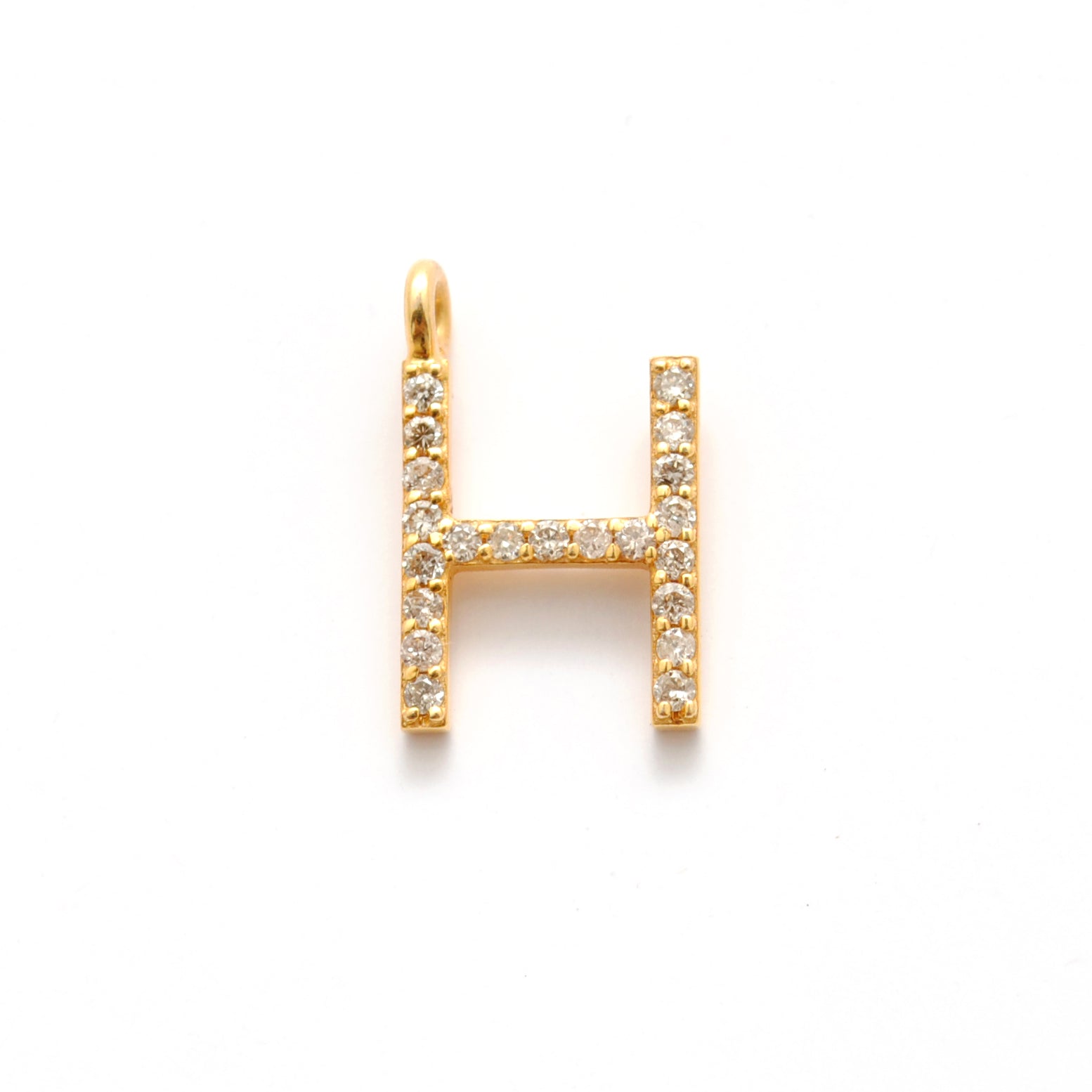 14K Gold Diamond H Letter Charm – Side Profile