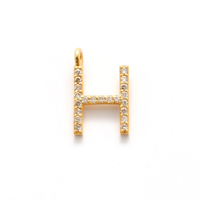 14K Gold Diamond H Letter Charm – Side Profile