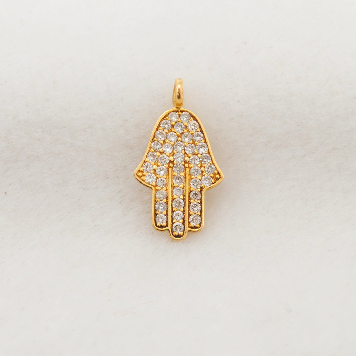 14K Gold Diamond Hamsa Hand Charm 16mm – Side Profile