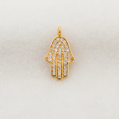 14K Gold Diamond Hamsa Hand Charm 16mm – Side Profile