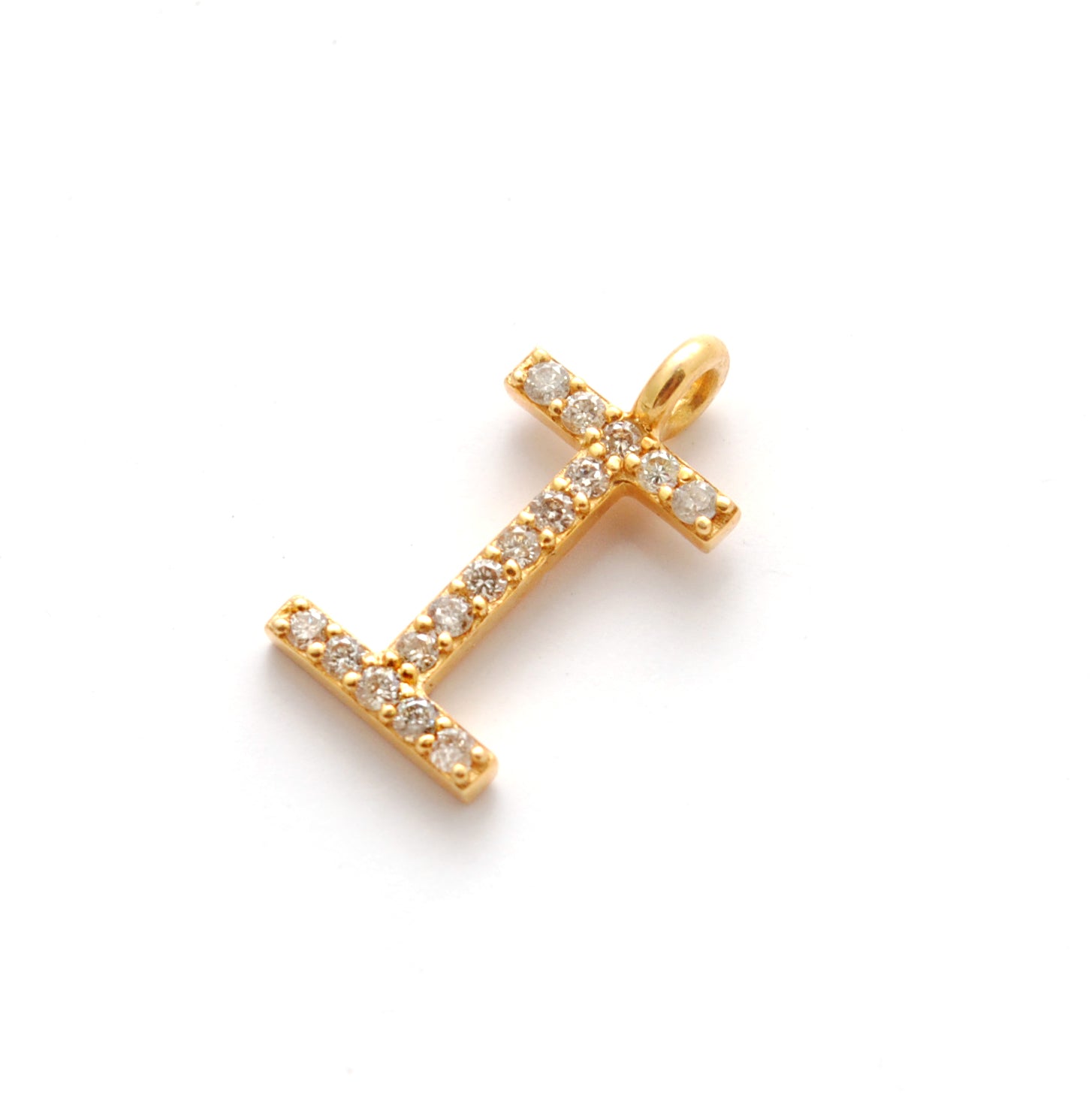 14K Gold Diamond I Letter Charm – Side Profile