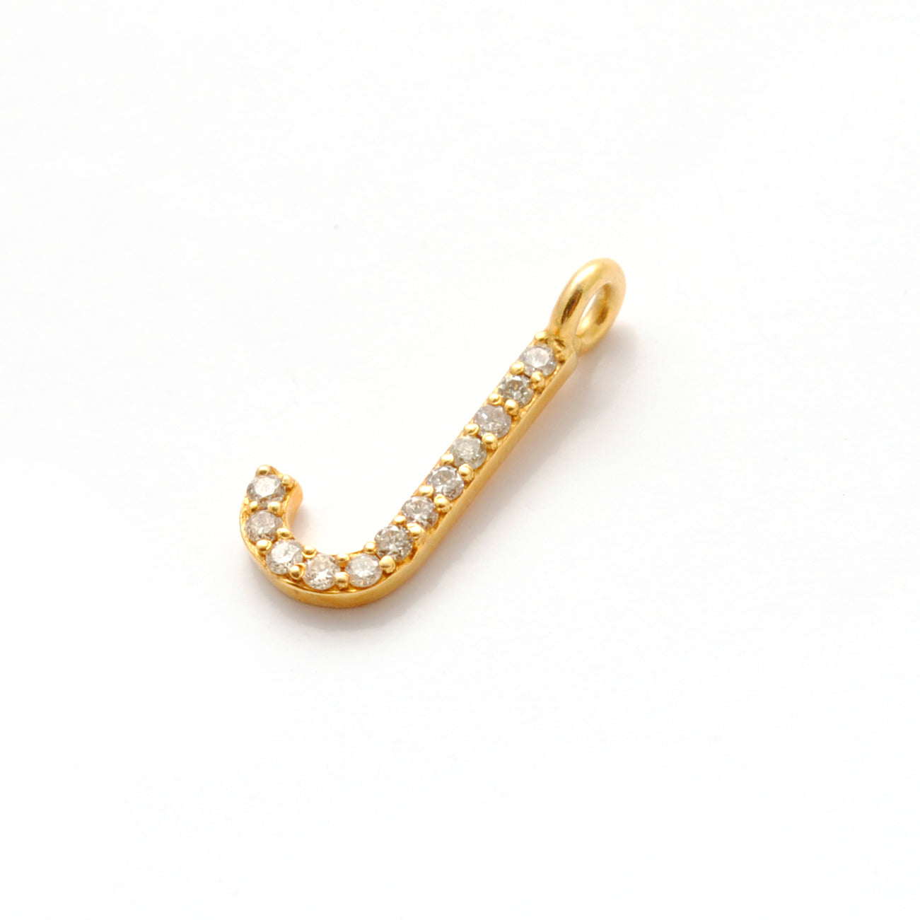 14K Gold Diamond J Letter Charm – Side Profile