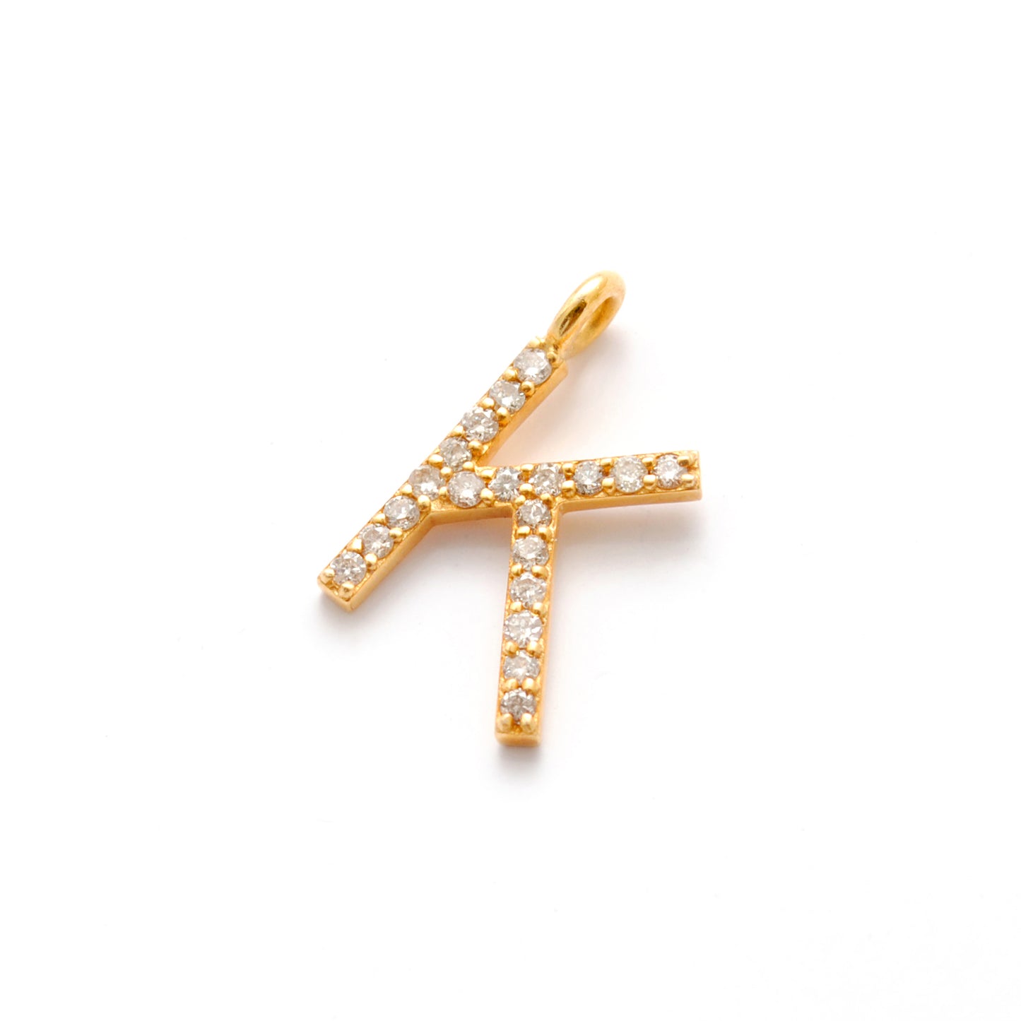 14K Gold Diamond K Letter Charm – Side Profile