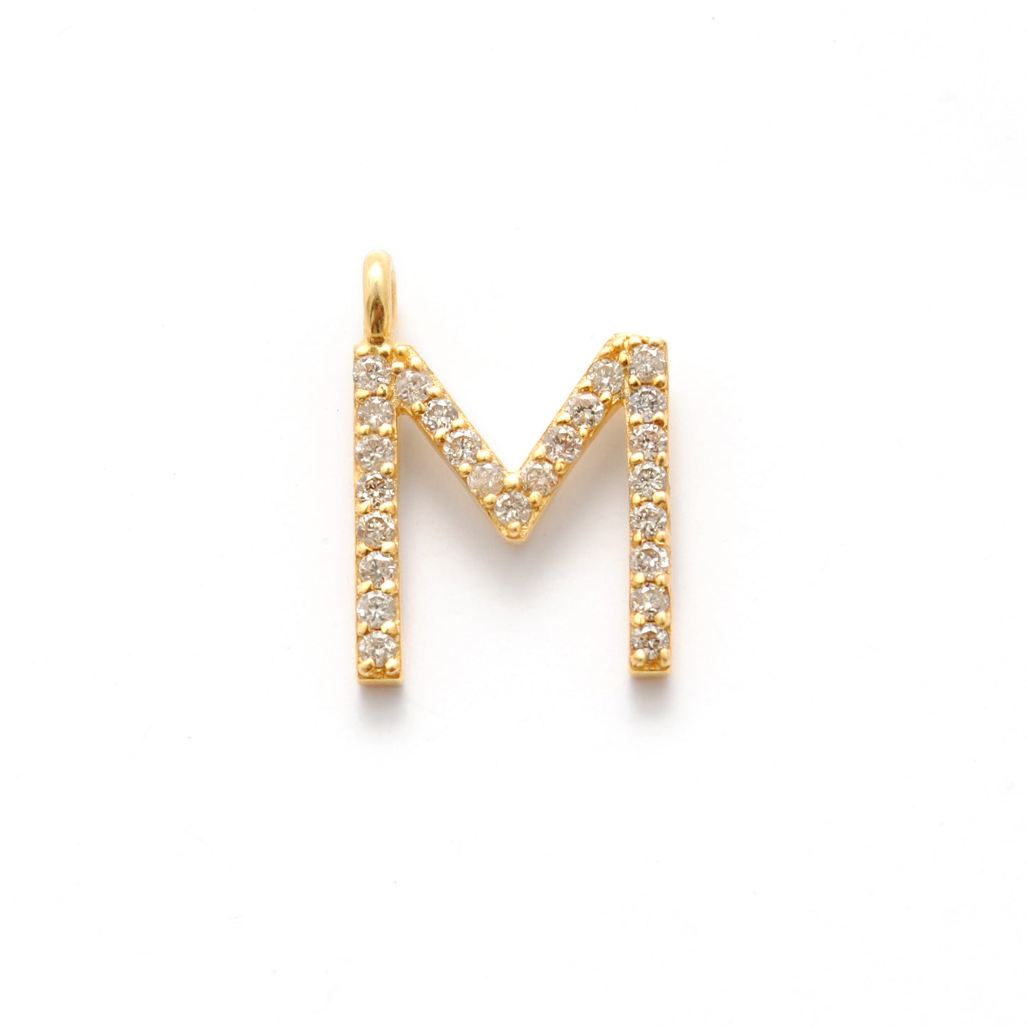 14K Gold Diamond M Letter Charm – Side Profile