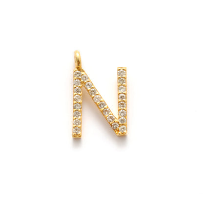 14K Gold Diamond N Letter Charm – Side Profile