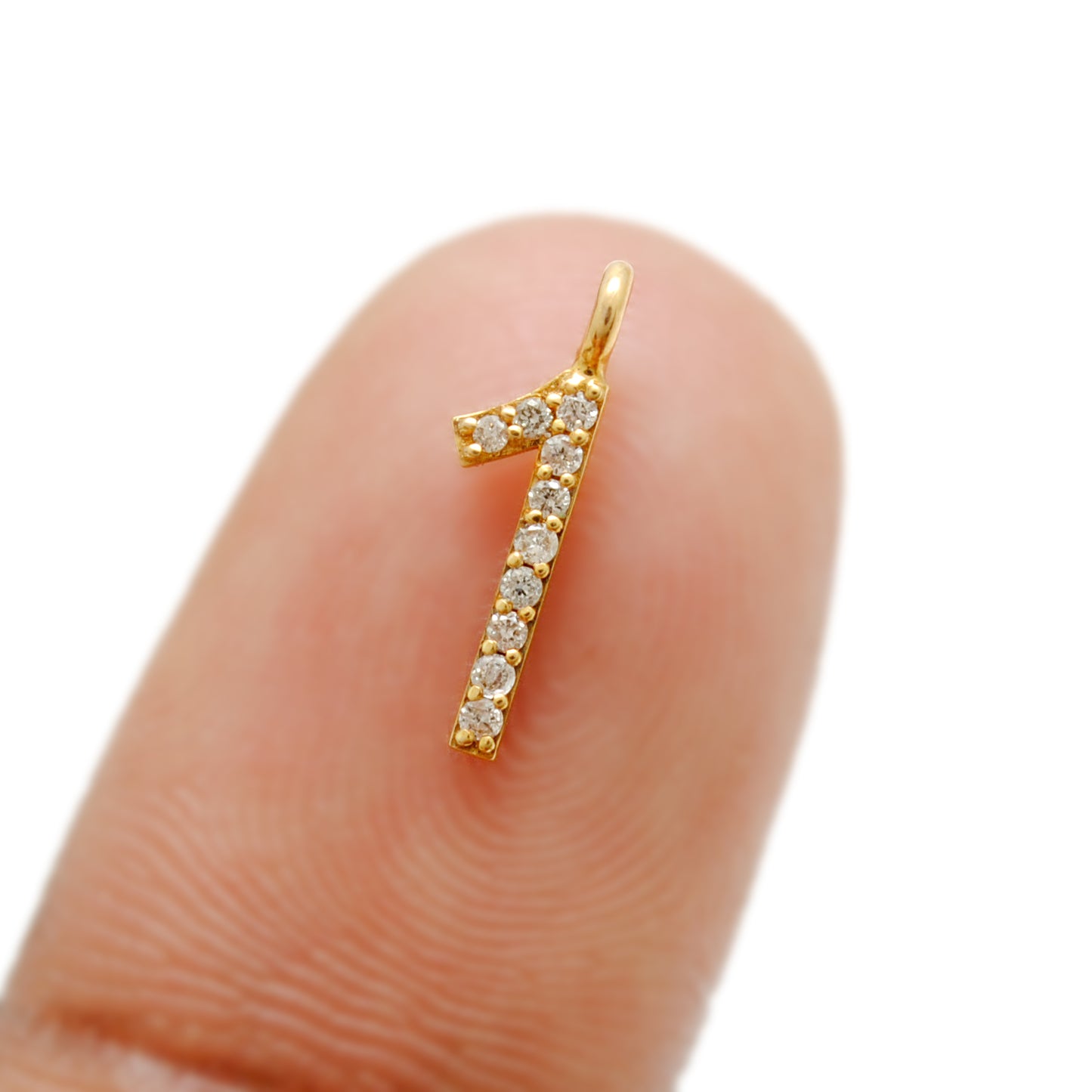 14K Gold Diamond Number 1 Pendant – Side View