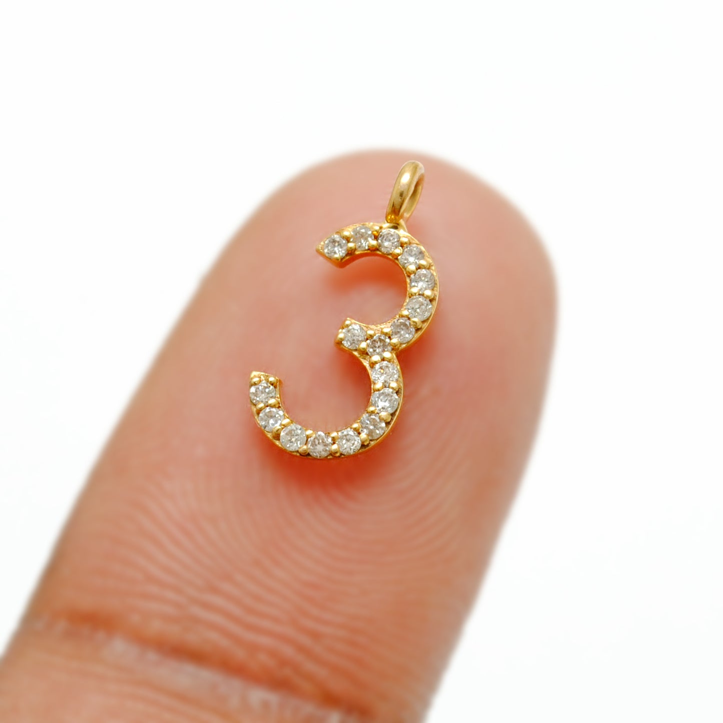 14K Gold Diamond Number 3 Pendant – Overhead View
