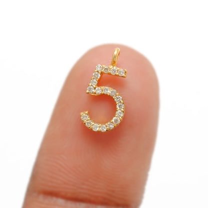 14K Gold Diamond Number 5 Pendant – Close-Up Detail