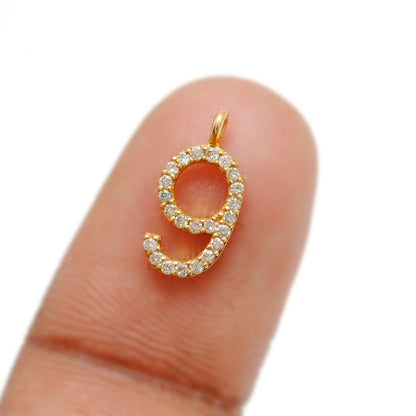 14K Gold Diamond Number 9 Pendant – Overhead View