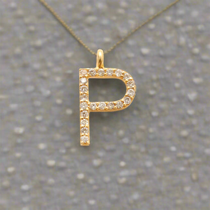 14K Gold Diamond P Letter Charm – Side Profile View