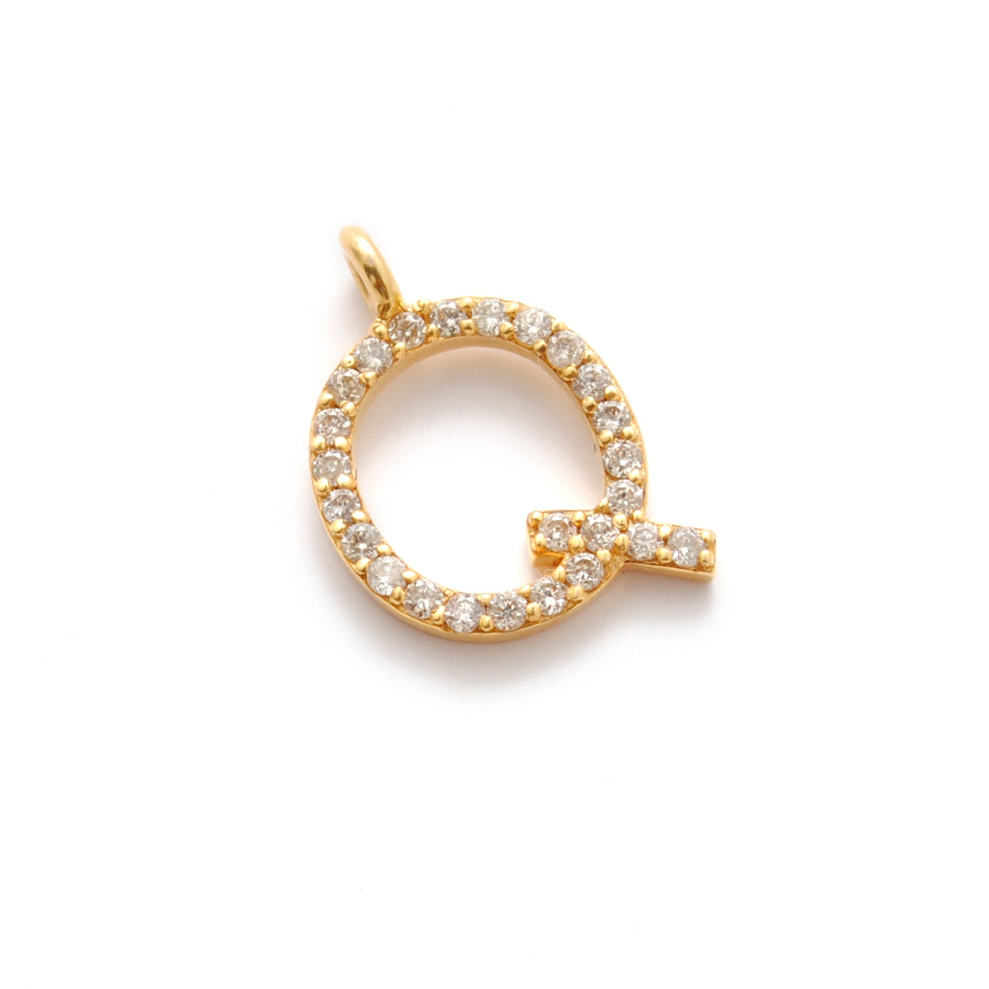 14K Gold Diamond Q Letter Charm – Side Profile View