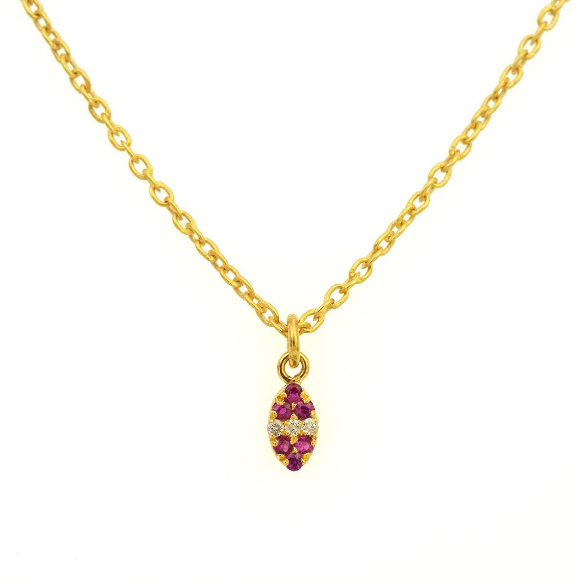 14K Gold Diamond Ruby Charm 5x3mm – Overhead View