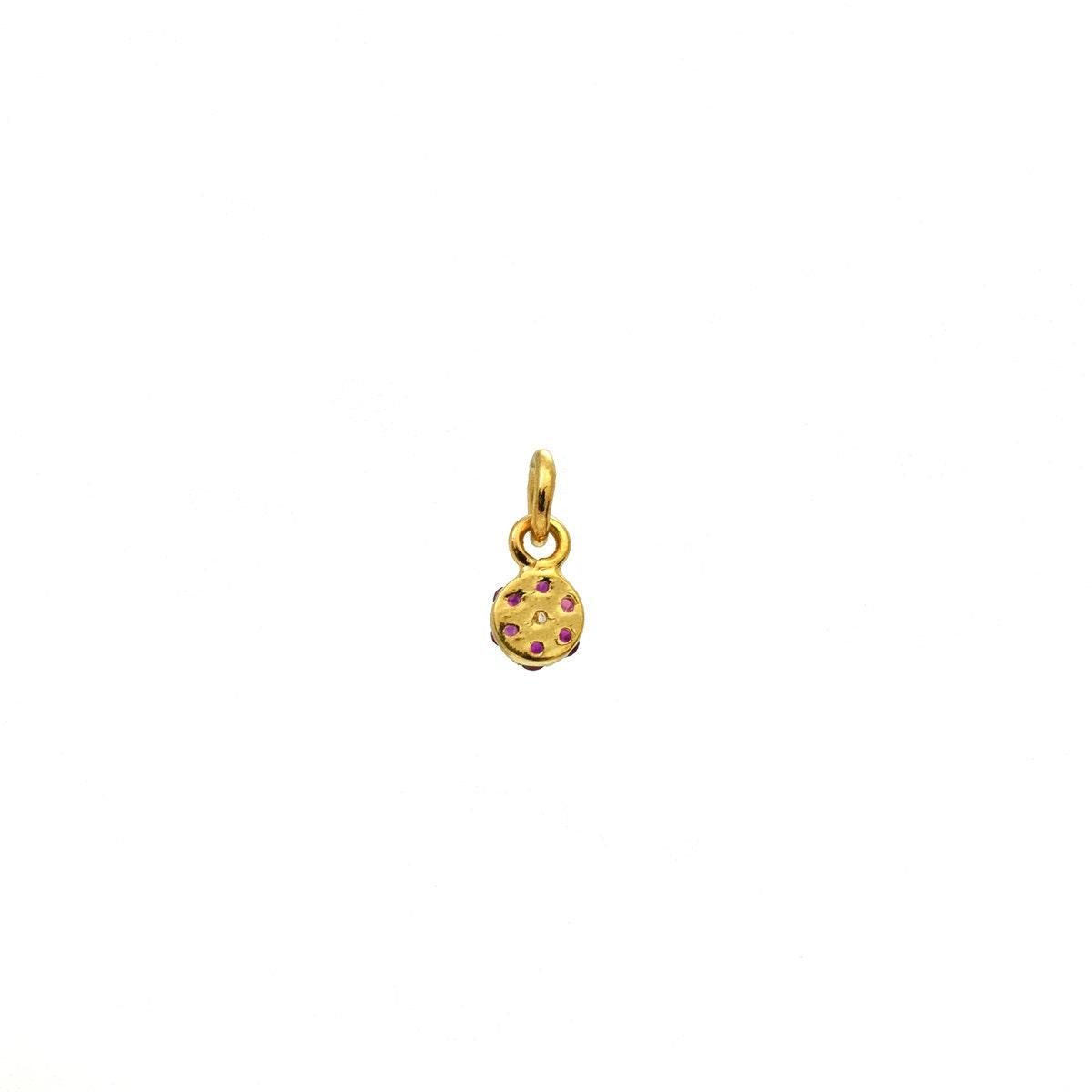 14K Gold Diamond Ruby Charm Pendant – Angle View