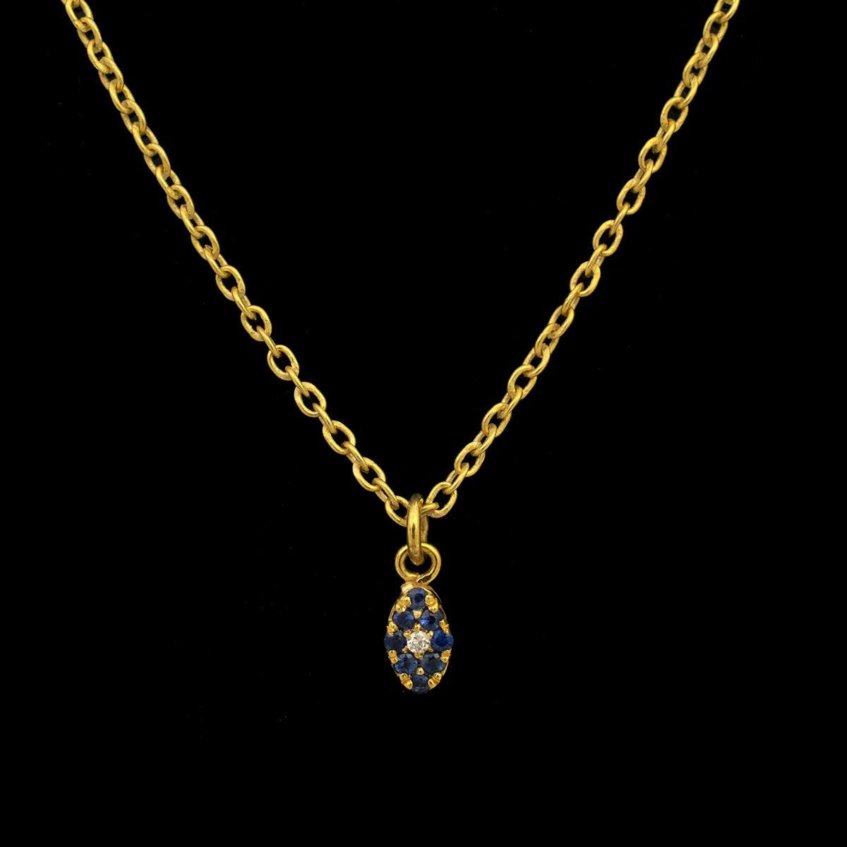 14K Gold Diamond Sapphire Charm Pendant – Angle View