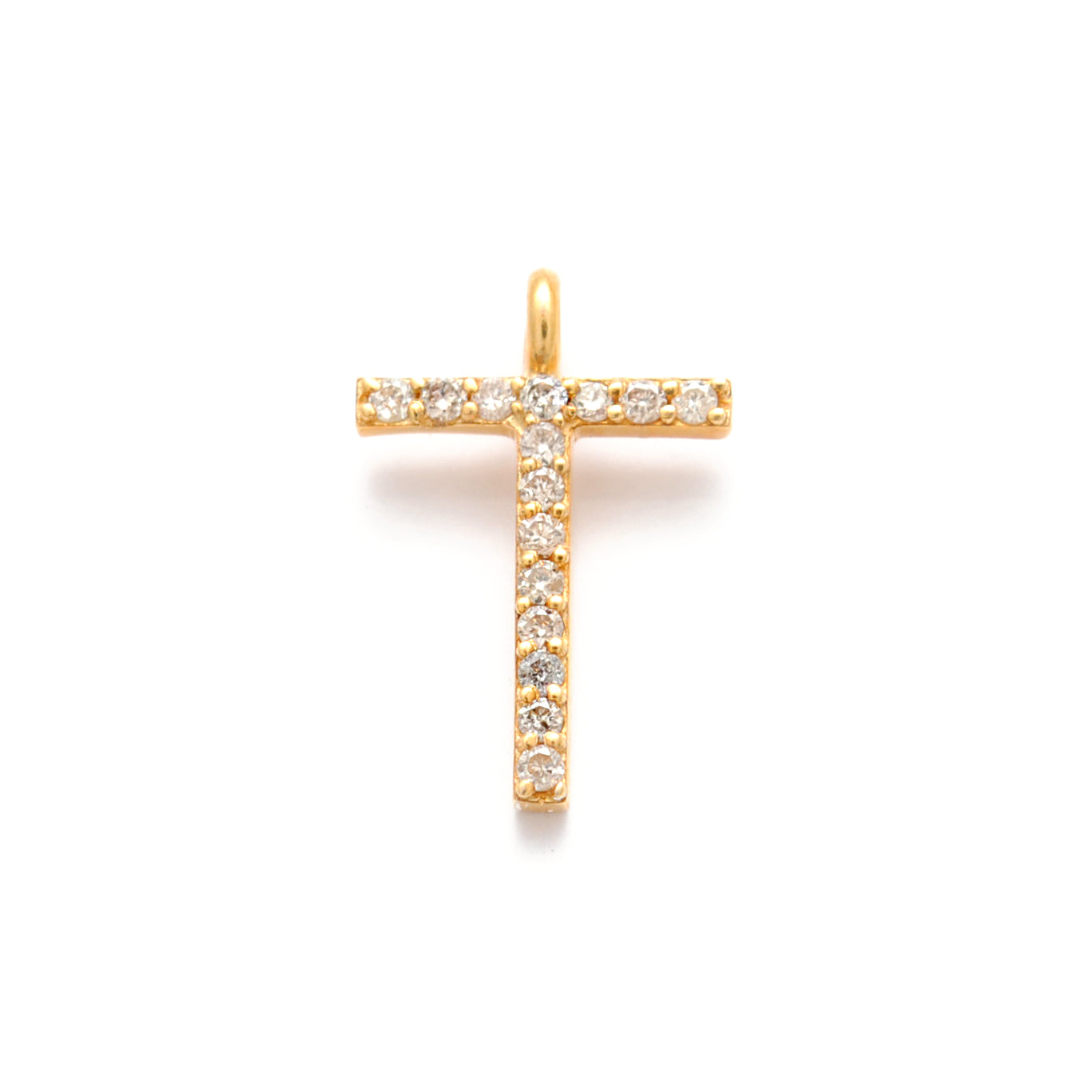 14K Gold Diamond T Letter Charm – Side Profile View