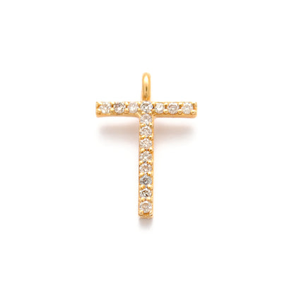 14K Gold Diamond T Letter Charm – Side Profile View