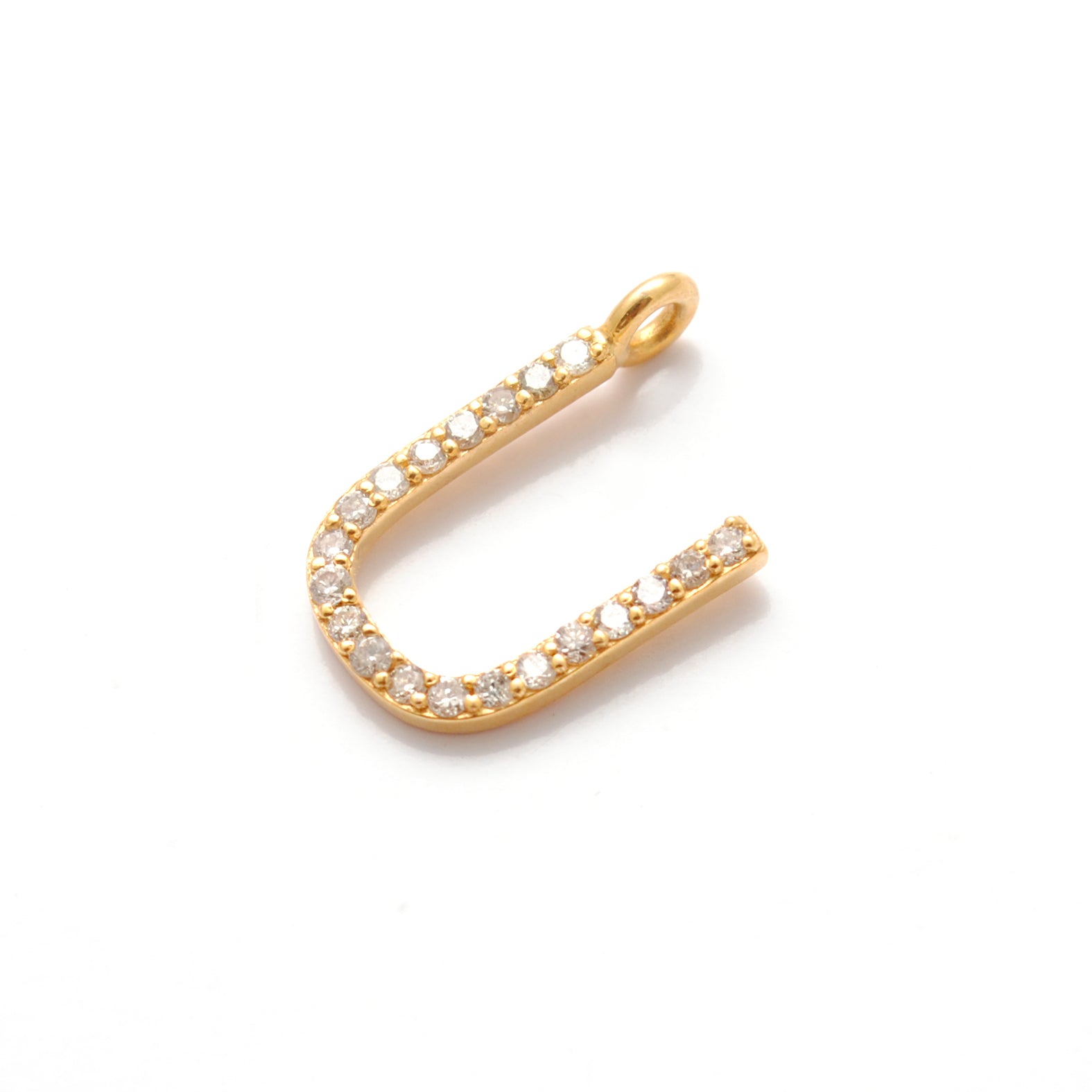 14K Gold Diamond U Letter Charm – Side Profile View