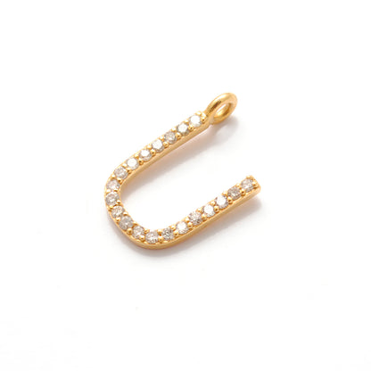 14K Gold Diamond U Letter Charm – Side Profile View