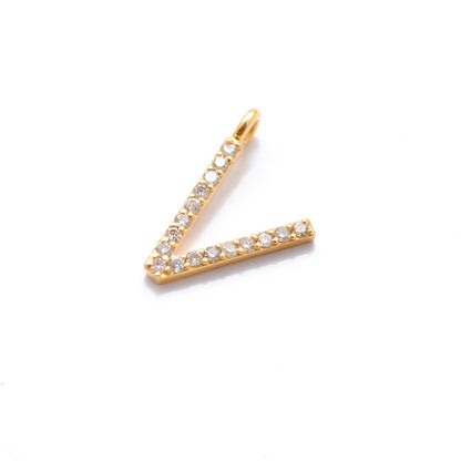 14K Gold Diamond V Letter Charm – Side Profile View
