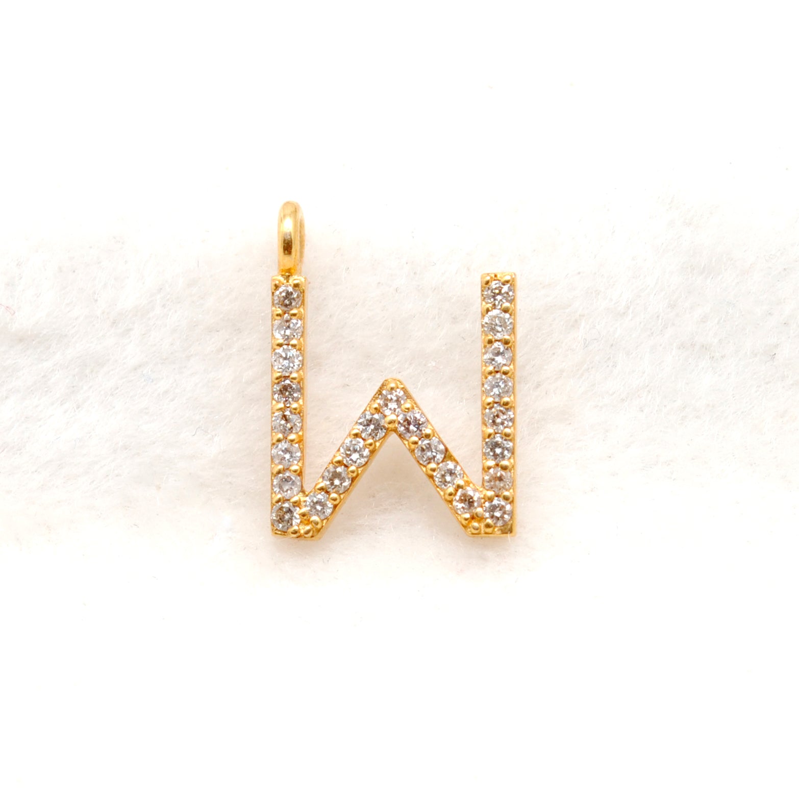 14K Gold Diamond W Letter Charm – Side Profile View