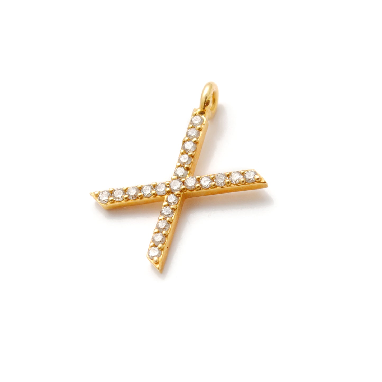 14K Gold Diamond X Letter Charm – Side Profile View
