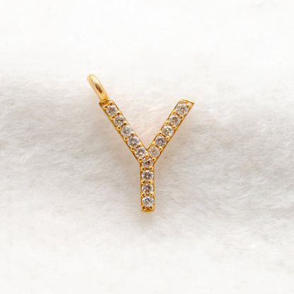 14K Gold Diamond Y Letter Charm – Side Profile View