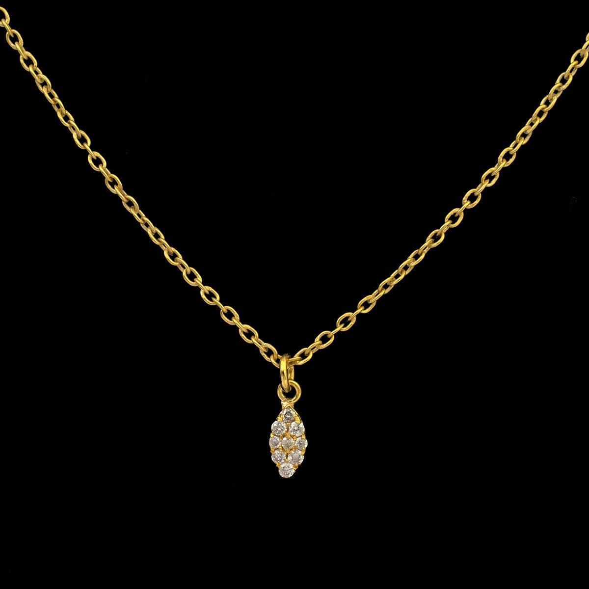 14K Gold Pavé Diamond 6x3mm Pendant – Angle View