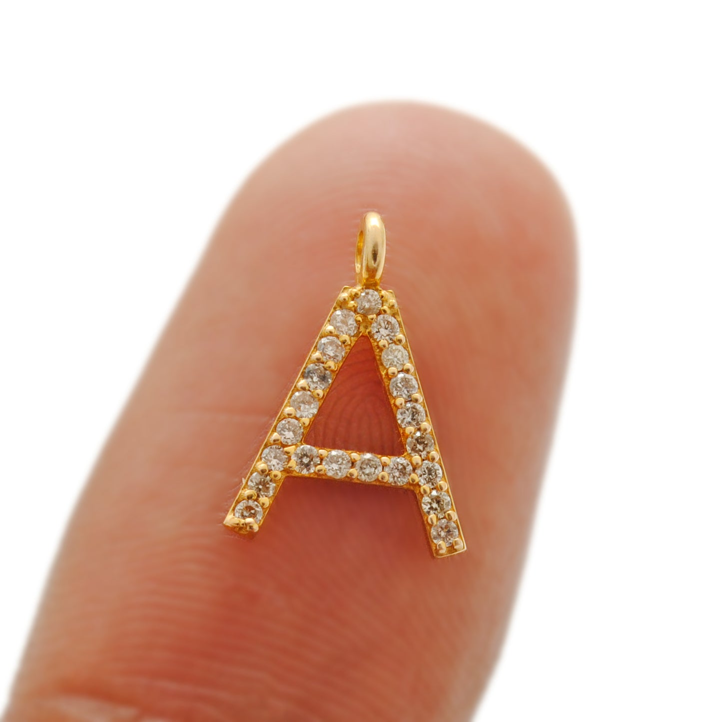 14K Gold Pavé Diamond A Charm – Angle View